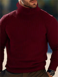Men's Soft Simple Slim Fit High Neck Ribbed Knit Sweaters