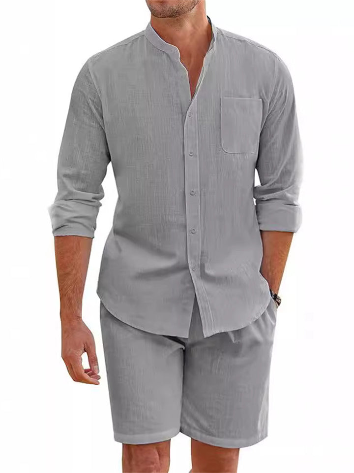 Men's Comfy Short Sleeved Button Up Beach Linen Set