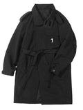 Male's Casual Autumn Solid Color Single-breasted Tie Waist Trench Coat