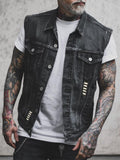 Men's Rock Biker Denim Vest with Hell Rider Print