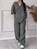 Women's Lightweight Loose Fit Blouse and High-Waist Wide Leg Pants Set