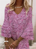 Women's Solid Color Printed 3/4 Sleeve V Neck Knee Length Dress