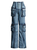 Female Multi-Pocket Loose Fit Cargo Denim Jeans