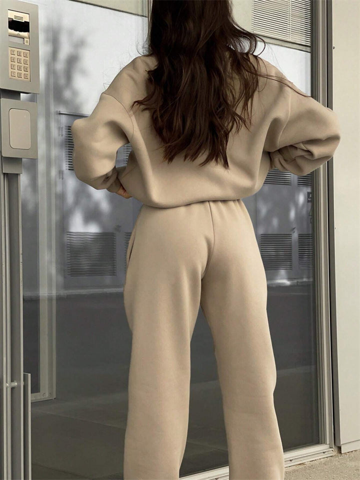 Women's Casual Solid Color Zip Up Pullover Sweatshirts & Sweatpants Outfit