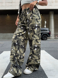 ‌Women's Low Waist Camouflage Print Wide Leg Casual Pants‌