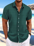 Men's Striped Texture Cotton Linen Short Sleeve Shirt