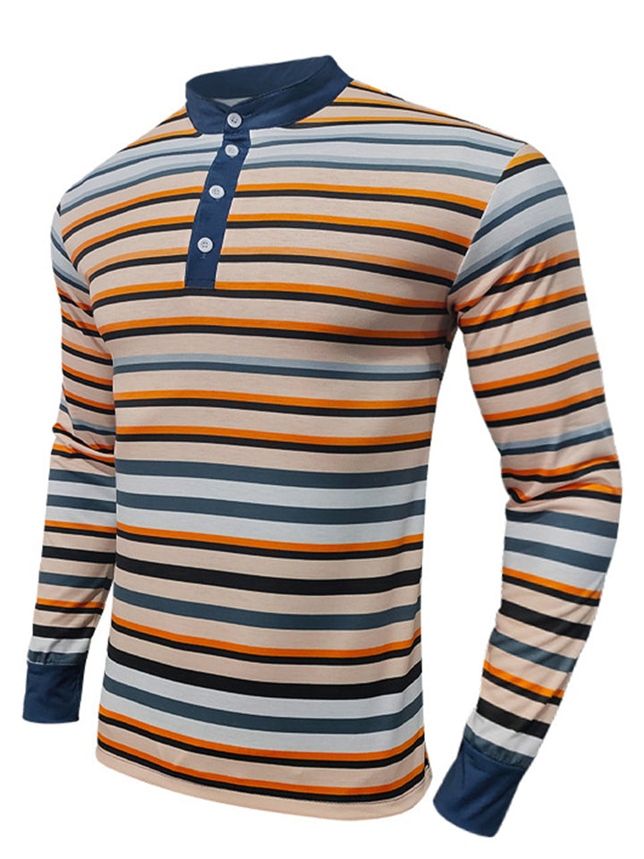 Men's Contrast Color Stripe Long Sleeve Henley Shirts