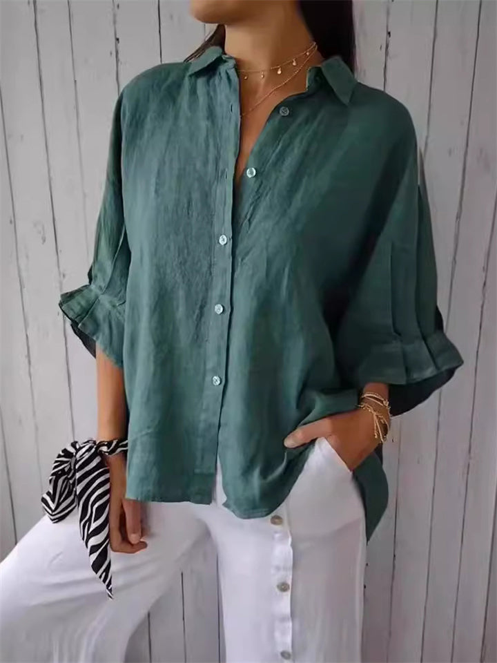 Women's Leisure Loose Button Up Lapel Shirt