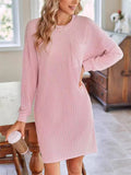 Women's Solid Color Stripe Round Neck Long Sleeve Dress