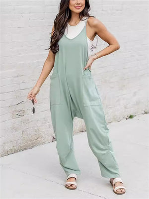 Women's Summer Simple U Neck Breathable Overalls