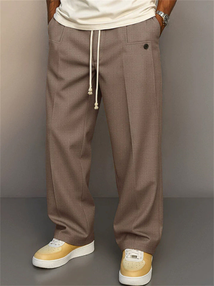 Men's Casual Urban Style Solid Color Comfy Drawstring Straight Pants