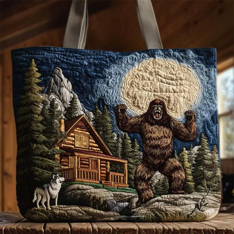 Gorilla Forest Cabin Quilted Tote Bags