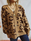 Women's Leopard Print Single Breasted Long Sleeve Sweater