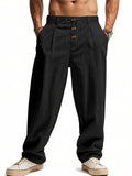 Men's Casual Linen Drawstring Button Loose Pants