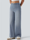 Women's Vintage Mid Waist Wide Leg Jeans Slimming Denim Pants