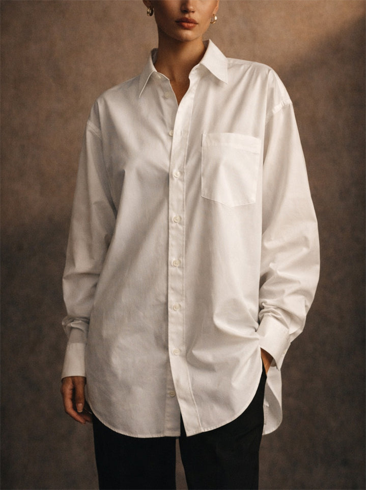 Womens Oversized White Button Down Cotton Boyfriend Blouse