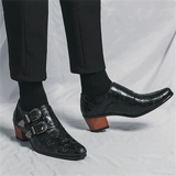 Men's Vintage Paisley Pattern Metal Buckle Chunky Heel Dress Shoes