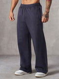 Men's Casual Solid Color Mid Waist Elastic Sporty Straight Wide Leg Trousers