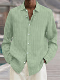 Men's Button Up Long Sleeves Stripe Texture Cotton Linen Shirts