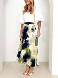 Female Chic Dreamy Oil Painting Print Pleated Skirt