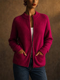 Women Full Zip Ribbed Knit Sweater Jacket with Pockets