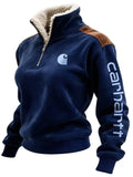 ‌Women's Fleece Lined Pullover 1/4 Zip Stand Collar Sweatshirts with Patch