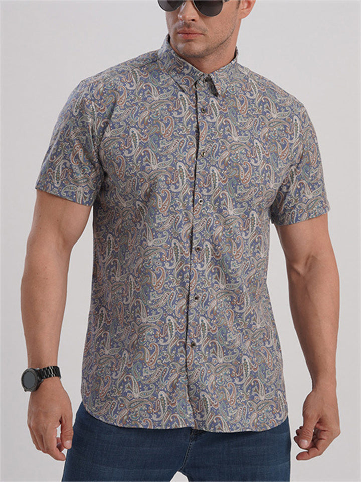 Men's Stylish Printed Short Sleeved Plus Size Holiday Shirts