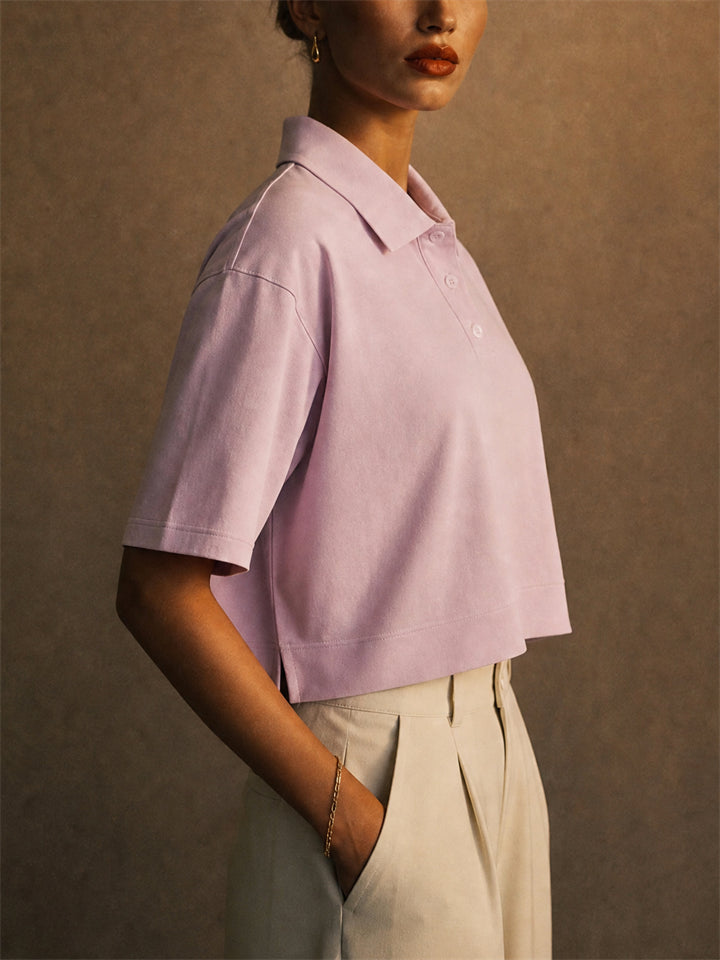 Women Short Sleeve Cropped Polo Shirt Casual Top