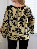 Plus Size Women's Elegant Flowers Print Patchwork 3/4 Sleeve Shirts