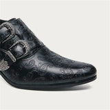 Men's Vintage Paisley Pattern Metal Buckle Chunky Heel Dress Shoes
