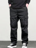 Men's High Steet Simple Cotton Loose Fit Multi Pockets Cargo Pants