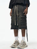 Men's Loose Fit Vintage Cargo Denim Shorts with Multi Pocket