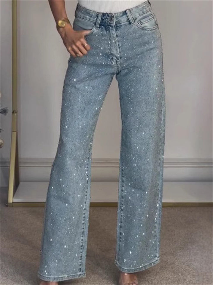 Women's Bling Solid Color High Waist Denim Pants