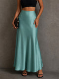 Womens Summer Elegant High Waisted Satin Maxi Skirt