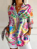 Women's Autumn Casual Floral Printed Button Up Long Sleeve Shirts
