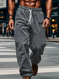 Men's Autumn Corduroy Loose Fit Mid Waist Drawstring Straight Leg Trousers