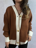 Women's Contrast Color Loose Single Breasted Cardigan Sweaters