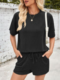 Women's 2pcs Casual Solid Color Short Sleeve Top & Drawstring Pants Set