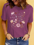 Women's Daisy Flower Print Round Collar Casual T-shirts