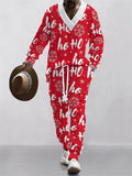 Men's Casual Christmas Elements Print V Neck Sweatshirts and Sweatpants Set