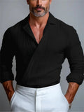 Men's Casual V Neck Pleated Slim Fit Long Sleeve Pullover Shirts