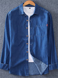 Plus Size Men's Casual Cotton Solid Color Pocket Denim Shirt