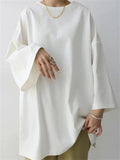 Women Oversized Loose Batwing Sleeve T Shirt Solid Color Comfy Top