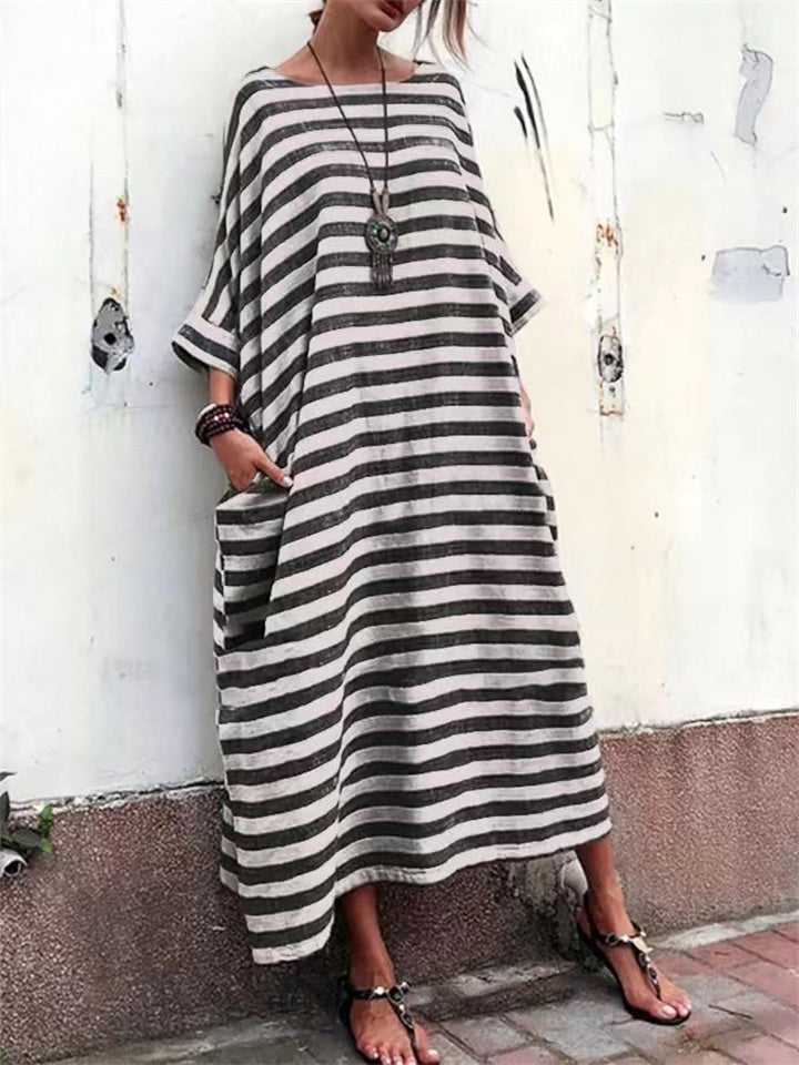 Women's Plus Size Loose Linen Vintage Dress