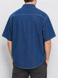 Mens Short Sleeve Denim Button Up Shirt with Multi Pocket