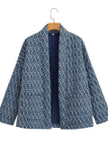 Women's Contrast Color Geometry Print Long Sleeve Cardigan Coat