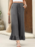 Women's Summer Solid Color Wide Leg Ruffled Hem Cropped Pants