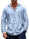 Men's Causal Linen Solid Color Button Up Hooded Shirts