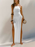Female Sexy Split Beachwear Halter Neck Knit Cover-up Dress