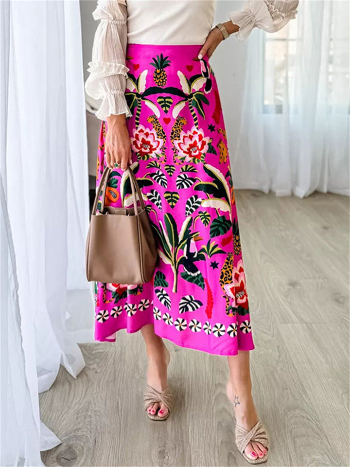Women's Tropical Animal Plant Print Vintage A-Line Skirt
